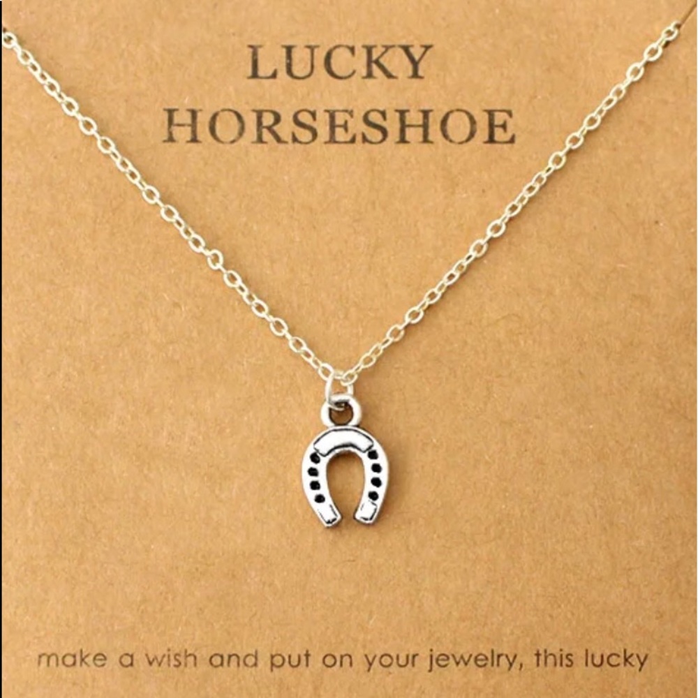 Horseshoe Lucky Necklace. Silver Tone